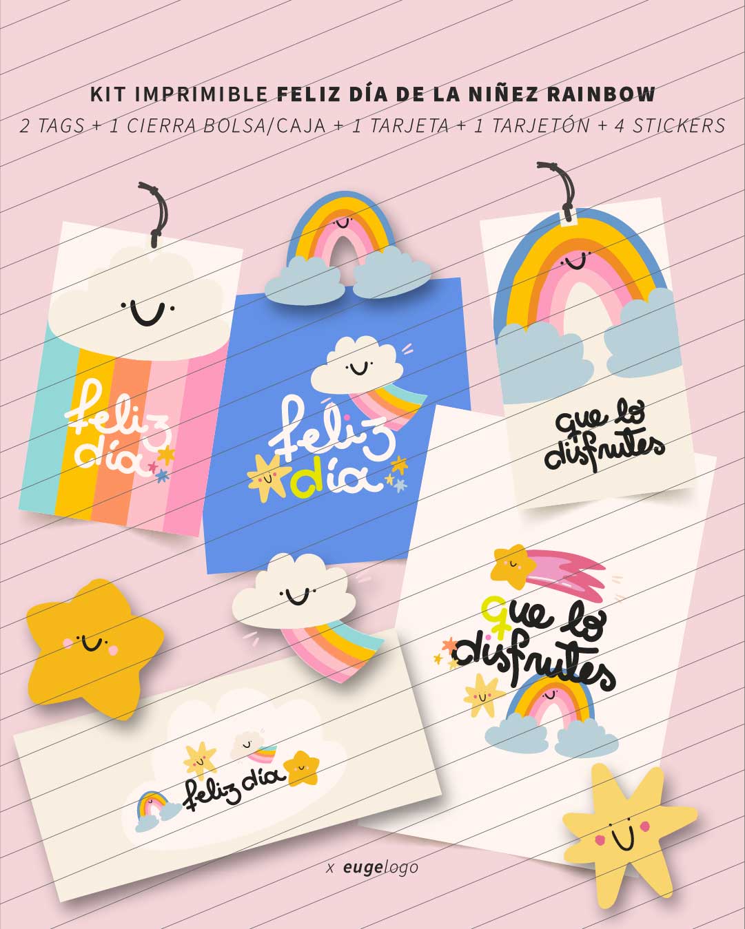 Imprimible Feliz día de la Niñez RAINBOW